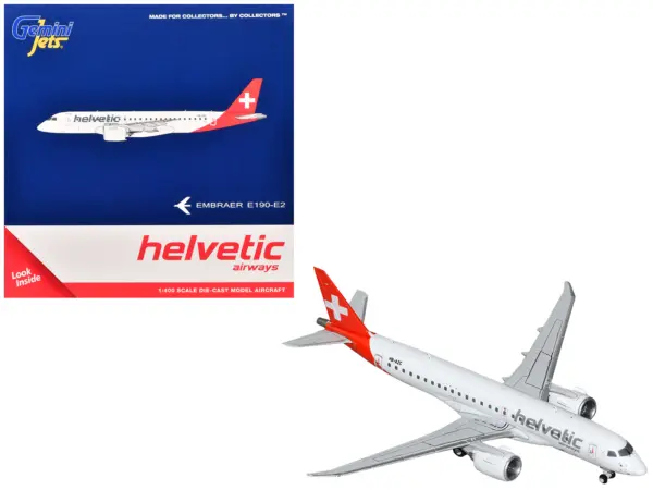 Embraer E190-E2 Commercial Aircraft "Helvetic Airways" (HB-AZC) White with Red Tail 1/400 Diecast Model Airplane by GeminiJets #1