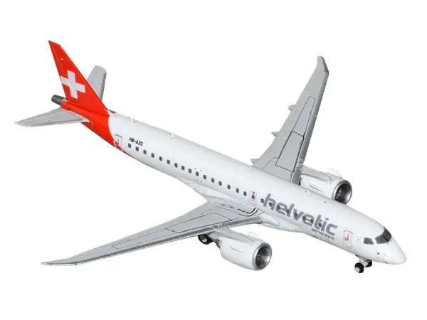 Embraer E190-E2 Commercial Aircraft "Helvetic Airways" (HB-AZC) White with Red Tail 1/400 Diecast Model Airplane by GeminiJets #2