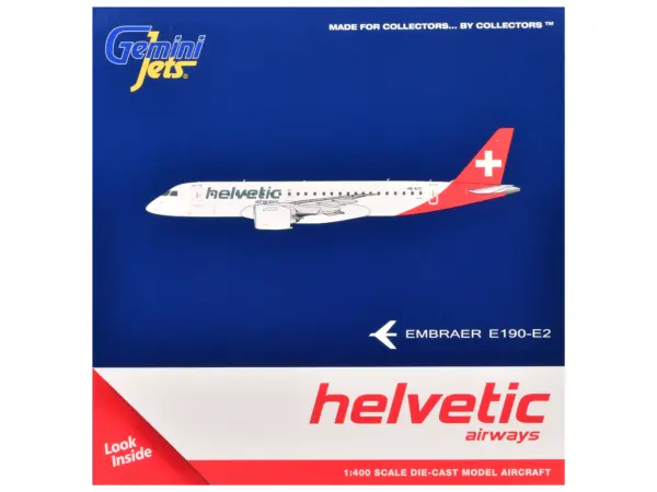 Embraer E190-E2 Commercial Aircraft "Helvetic Airways" (HB-AZC) White with Red Tail 1/400 Diecast Model Airplane by GeminiJets #3