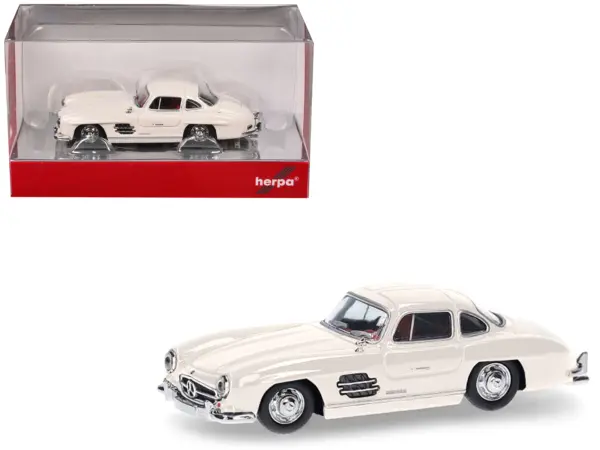 Mercedes-Benz 300 SL Gullwing White with Red Interior 1/87 (HO) Plastic Model Car by Promotex #1