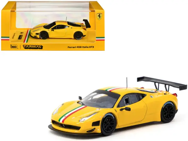 Ferrari 458 Italia GT3 Yellow with Italian Flag Stripes "Road64" Series 1/64 Diecast Model Car by Tarmac Works #1