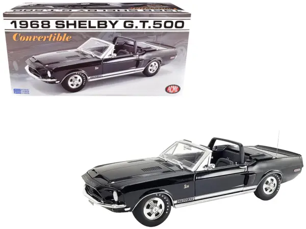 1968 Shelby GT500 KR Convertible Black with White Stripes Limited Edition to 480 pieces Worldwide 1/18 Diecast Model Car by ACME #1