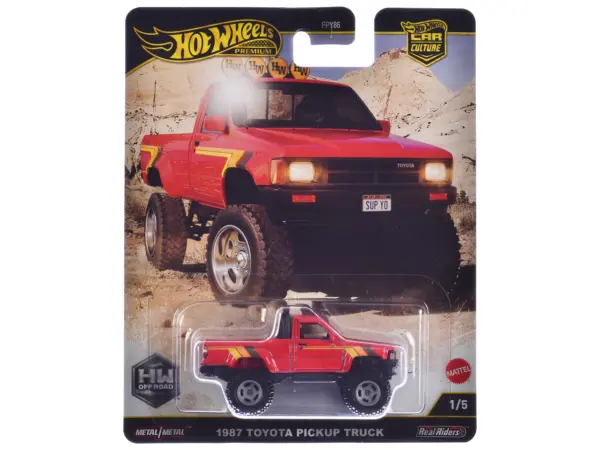 1987 Toyota Pickup Truck Red with Stripes "HW Off Road" Series Diecast Model Car by Hot Wheels #1