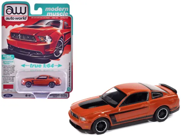 2012 Ford Mustang Boss 302 Competition Orange with Black Accents "Modern Muscle" Series 1/64 Diecast Model Car by Auto World #1
