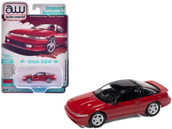 1991 Mitsubishi Eclipse GSX Maranello Red with Black Top "Import Legends" Series 1/64 Diecast Model Car by Auto World #1