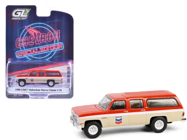 1988 GMC Suburban Sierra Classic C10 "Chevron" Orange and Beige with White Stripes "Chevron Special Edition" Series 1 1/64 Diecast Model Car by Greenlight #1