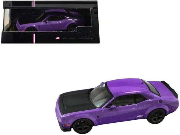 2018 Dodge Challenger SRT Demon Plum Crazy Metallic with Matt Black Hood 1/43 Diecast Model Car by IXO Models #1