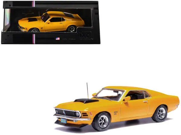 1970 Ford Mustang Boss 429 Bright Yellow with Black Hood Scoop 1/43 Diecast Model Car by IXO Models #1