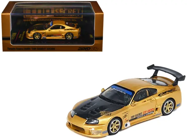 Toyota Supra (A80) "Top Secret" GT300 RHD (Right Hand Drive) Gold Metallic with Carbon Hood 1/64 Diecast Model Car by Inno Models #1