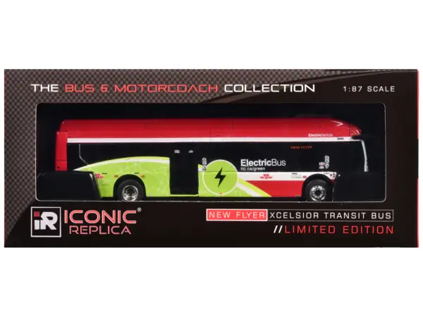 New Flyer Xcelsior Charge NG Electric Transit Bus "TTC (Toronto Transit Commission)" Red and Green with White Stripes "The Bus & Motorcoach Collection" 1/87 (HO) Diecast Model by Iconic Replicas #3