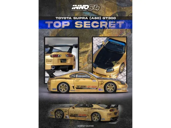Toyota Supra (A80) "Top Secret" GT300 RHD (Right Hand Drive) Gold Metallic with Carbon Hood 1/64 Diecast Model Car by Inno Models #3