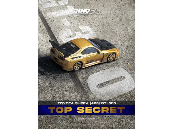 Toyota Supra (A80) "Top Secret" GT300 RHD (Right Hand Drive) Gold Metallic with Carbon Hood 1/64 Diecast Model Car by Inno Models #4