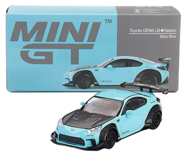 Toyota GR86 "LB-Nation - Liberty Walk" Baby Blue with Carbon Hood Limited Edition 1/64 Diecast Model Car by Mini GT #4