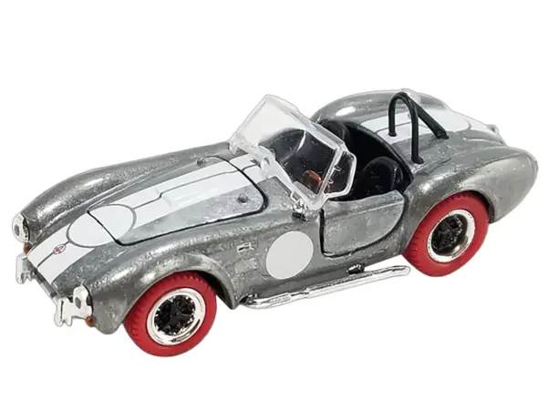 Shelby Cobra 427 S/C Raw Metal with White Stripes and Red Tires "Shelby Collectibles" Series 1/64 Diecast Model Car by ACME #2