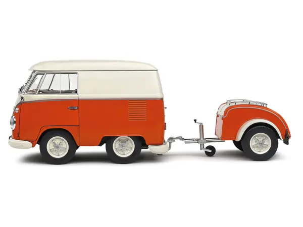 1950 Volkswagen Kool Kombi Van with Trailer Orange and White 1/18 Diecast Model Car by Solido #3