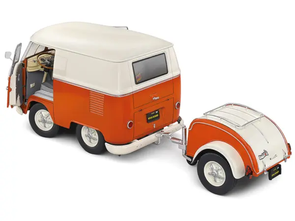1950 Volkswagen Kool Kombi Van with Trailer Orange and White 1/18 Diecast Model Car by Solido #4