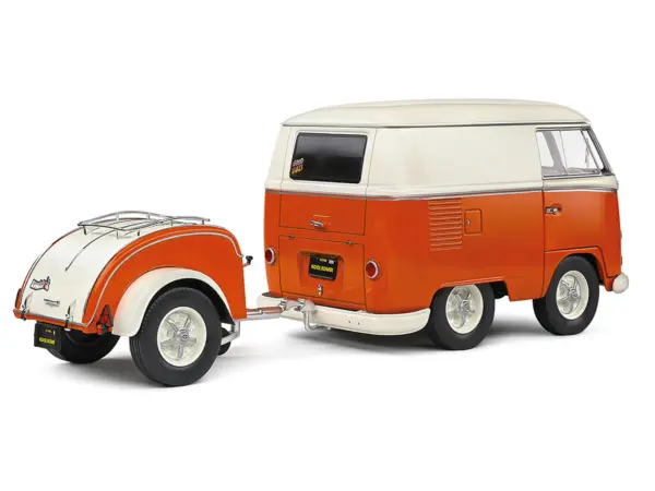 1950 Volkswagen Kool Kombi Van with Trailer Orange and White 1/18 Diecast Model Car by Solido #5