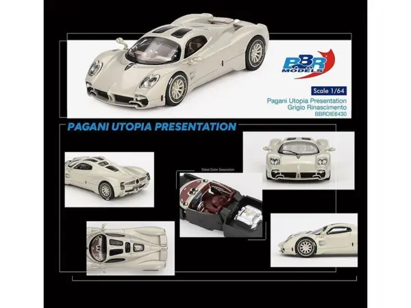Pagani Utopia Presentation Grigio Rinascimento Silver 1/64 Diecast Model Car by BBR #3