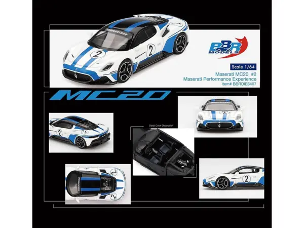 Maserati MC20 #2 White with Blue Stripes and Black Top "Maserati Performance Experience" 1/64 Diecast Model Car by BBR #3
