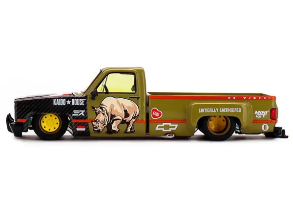 Chevrolet Silverado Dually Pickup Truck "Sumatran Rhino" Tan and Carbon with Graphics (Designed by Jun Imai) "Kaido House" Special 1/64 Diecast Model Car by Mini GT #3