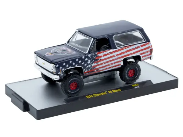 1974 Chevrolet K5 Blazer "Iron Eagle" Dark Blue with American Flag Graphics Limited Edition to 5500 pieces Worldwide 1/64 Diecast Model Car by M2 Machines #2