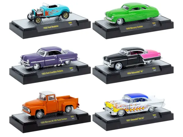 "Auto Meets" Set of 6 Cars IN DISPLAY CASES Release 88 Limited Edition 1/64 Diecast Model Cars by M2 Machines #1