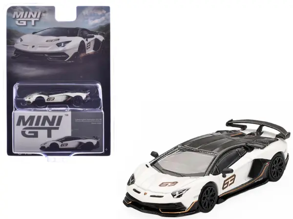 Lamborghini Aventador SVJ 63 Bianco Asopo White with Carbon Top Limited Edition 1/64 Diecast Model Car by Mini GT #1