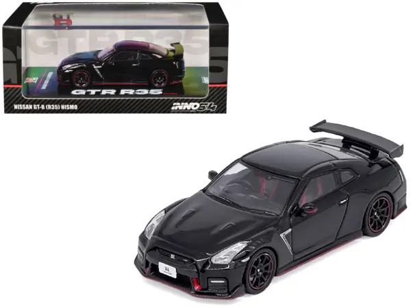 Nissan GT-R (R35) Nismo RHD (Right Hand Drive) Nismo Black with Carbon Hood and Top 1/64 Diecast Model Car by Inno Models #1