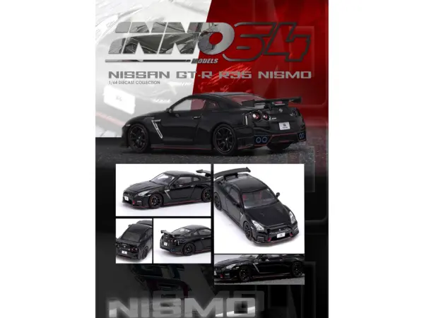 Nissan GT-R (R35) Nismo RHD (Right Hand Drive) Nismo Black with Carbon Hood and Top 1/64 Diecast Model Car by Inno Models #3
