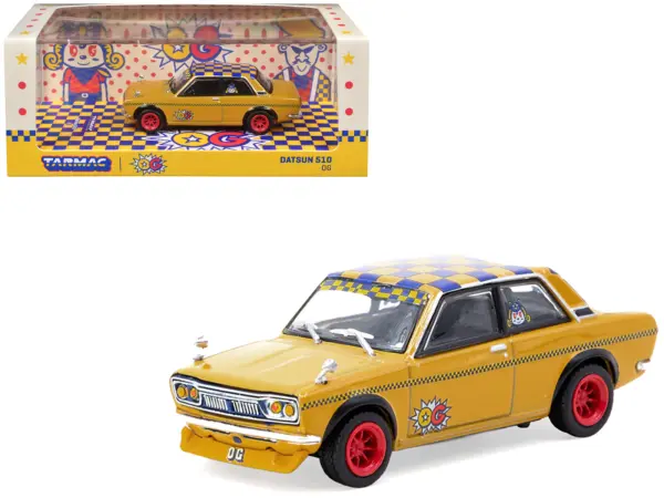 Datsun 510 "OG Beer" Yellow with Checkered Top "Hobby64" Series 1/64 Diecast Model Car by Tarmac Works #1
