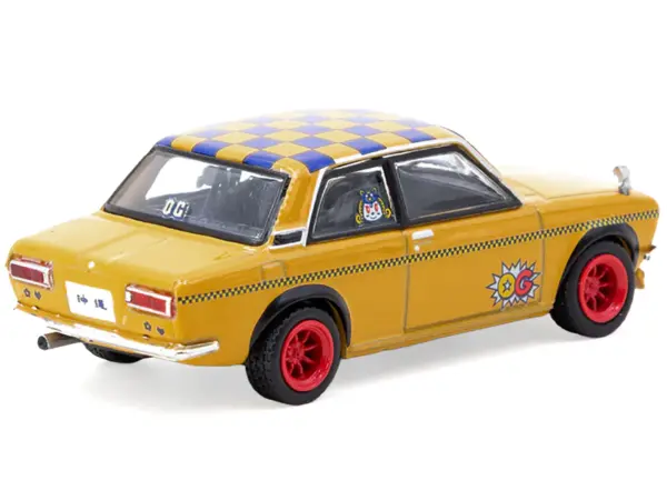 Datsun 510 "OG Beer" Yellow with Checkered Top "Hobby64" Series 1/64 Diecast Model Car by Tarmac Works #3