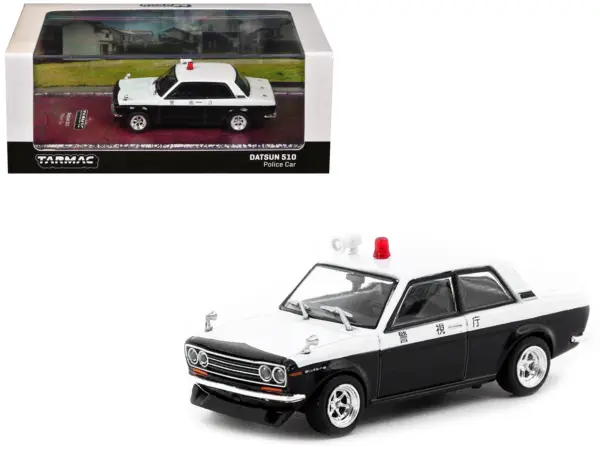 Datsun 510 "Japanese Police" Black and White "Road64" Series 1/64 Diecast Model Car by Tarmac Works #1