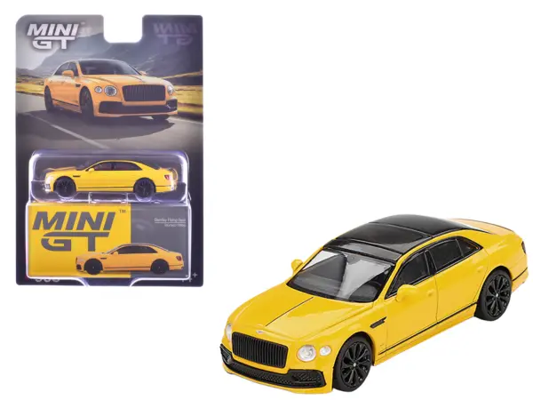 Bentley Flying Spur Monaco Yellow with Black Top Limited Edition 1/64 Diecast Model Car by Mini GT #1