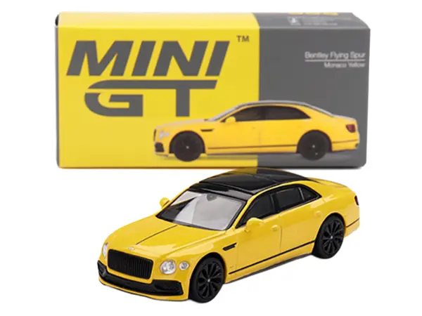 Bentley Flying Spur Monaco Yellow with Black Top Limited Edition 1/64 Diecast Model Car by Mini GT #4