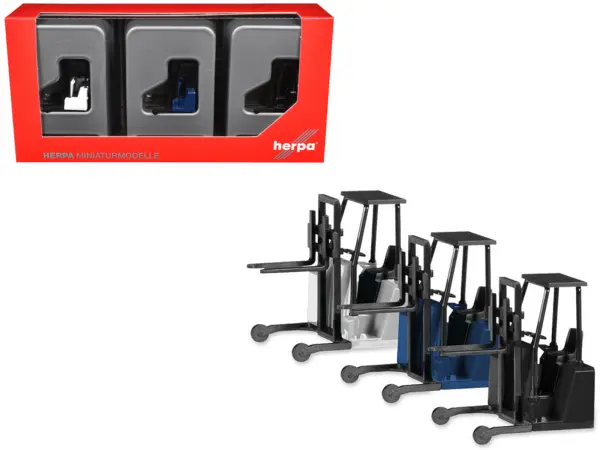 Forklifts with Trailer Bumper 3 Piece Set 1/87 (HO) Plastic Models by Promotex #1