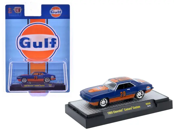 1969 Chevrolet Camaro Custom #20 "Gulf Oil" Dark Blue and Orange Limited Edition to 5500 pieces Worldwide 1/64 Diecast Model Car by M2 Machines #1