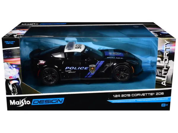 2015 Chevrolet Corvette Z06 "Police" Black with Blue Stripes and White Top "Maisto Design Authority" Series 1/24 Diecast Model Car by Maisto #3