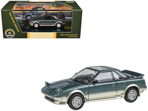 1985 Toyota MR2 MK1 Green Metallic and Gold with Sunroof 1/64 Diecast Model Car by Paragon Models #1