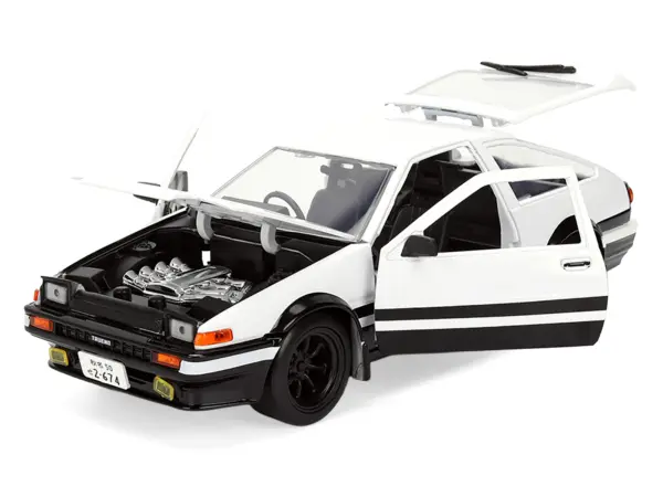 Toyota Trueno (AE86) RHD (Right Hand Drive) White and Black with Graphics and Takumi Diecast Figure "Initial D" (1998-2021) TV Series "Anime Hollywood Rides" Series 1/24 Diecast Model by Jada #3
