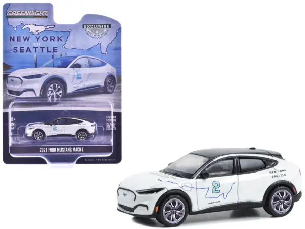 2021 Ford Mustang Mach-E #2 "New York to Seattle Transcontinental Tour" White with Black Top "Hobby Exclusive" Series 1/64 Diecast Model Car by Greenlight #1