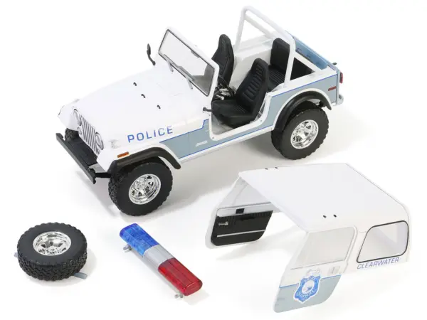 1982 Jeep CJ-7 "Clearwater Florida Police Department" White and Light Blue "Artisan Collection" Series 1/18 Diecast Model Car by Greenlight #2