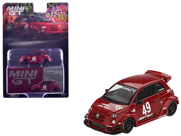 ABARTH 595 #49 "LB-Works x Abas Works" Red Limited Edition 1/64 Diecast Model Car by Mini GT #1