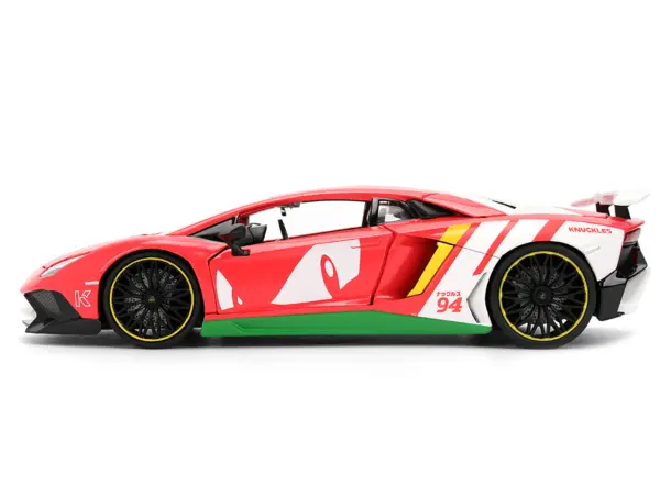 Lamborghini Aventador SV Red with Graphics and Knuckles Diecast Figure "Sonic The Hedgehog" Franchise "Hollywood Rides" Series 1/24 Diecast Model by Jada #3