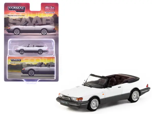 Saab 900 Turbo Convertible White and Gray "Global64" Series 1/64 Diecast Model by Tarmac Works #1