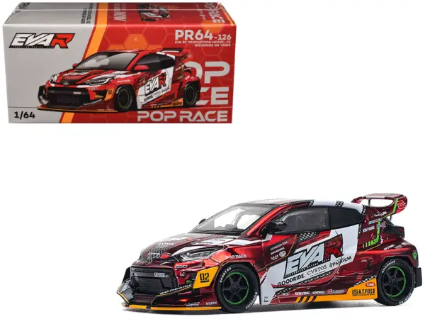 Toyota Goodride GR Yaris RHD (Right Hand Drive) "EVA RT Production Model-02" Red Metallic with Graphics 1/64 Diecast Model Car by Pop Race #1