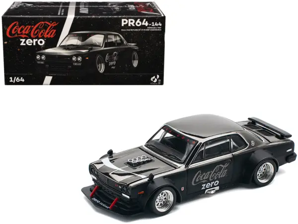 Skyline GT-R V8 Drift "Hakosuka" RHD (Right Hand Drive) "Coca-Cola Zero" Dark Chrome and Black 1/64 Diecast Model Car by Pop Race #1