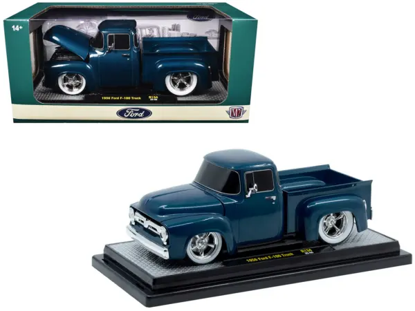 1956 Ford F-100 Pickup Truck Blue Metallic Limited Edition to 6650 pieces Worldwide 1/24 Diecast Model Car by M2 Machines #1