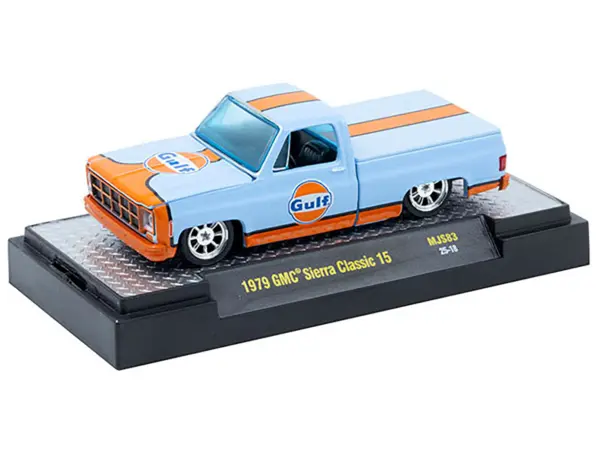 1979 GMC Sierra Classic 15 Pickup Truck "Gulf Oil" Light Blue with Orange Stripe Limited Edition to 10450 pieces Worldwide 1/64 Diecast Model Car by M2 Machines #2