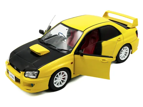 2003 Subaru Impreza WRX STI RHD (Right Hand Drive) Yellow with Carbon Hood 1/18 Diecast Model Car by Solido #2