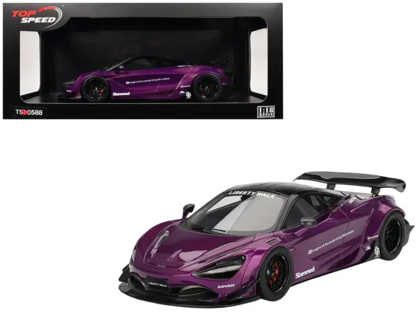 McLaren 720S "LB-Works" Purple Metallic with Black Top 1/18 Model Car by Top Speed #1